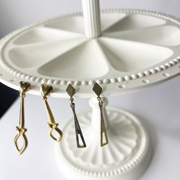 Vintage Avon Earrings Lot of 2 Pairs Gold Tone Drop Hanging Heart Diamond 80s - Picture 13 of 16